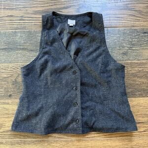 J.Jill Black Tweed Button Front Vest Women’s XS Stretch Lined Classic Y2K Style